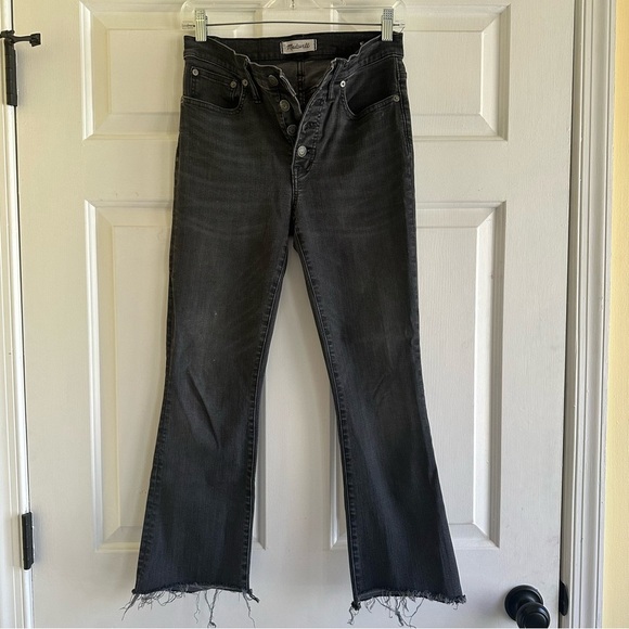 Madewell Cali Demi Boot Black Denim Bootcut Ankle Jeans Bayland Wash Raw Hem 27 - Picture 2 of 8